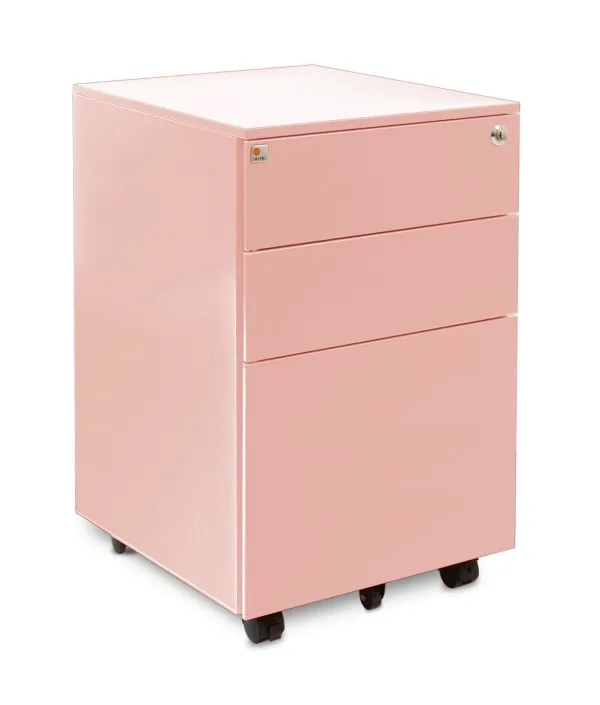 ตู้ลิ้นชักเหล็ก 3 ลิ้นชัก พร้อมล้อเลื่อน - PASTEL PINK (STEEL MOBILE PEDESTAL)